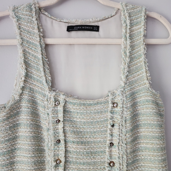 Zara‎ Tweed Mint Green Metallic Studded Mini Dress Size Small - Picture 5 of 10
